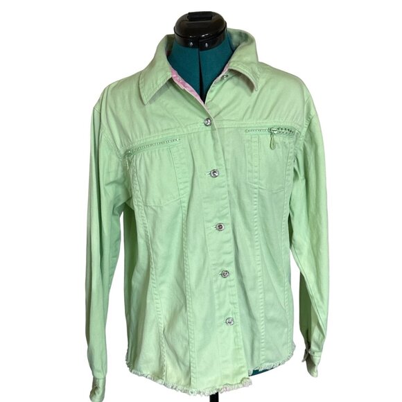 Quaker Factory Light Green Button-Down Jacket Cotton Blend Women's Size M (READ) - Picture 1 of 16